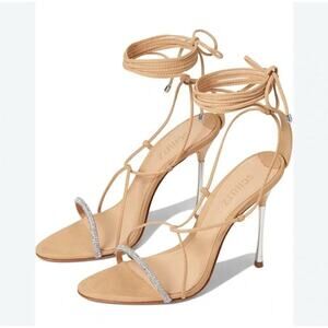 SCHUTZ Tan and Silver Strappy Heels